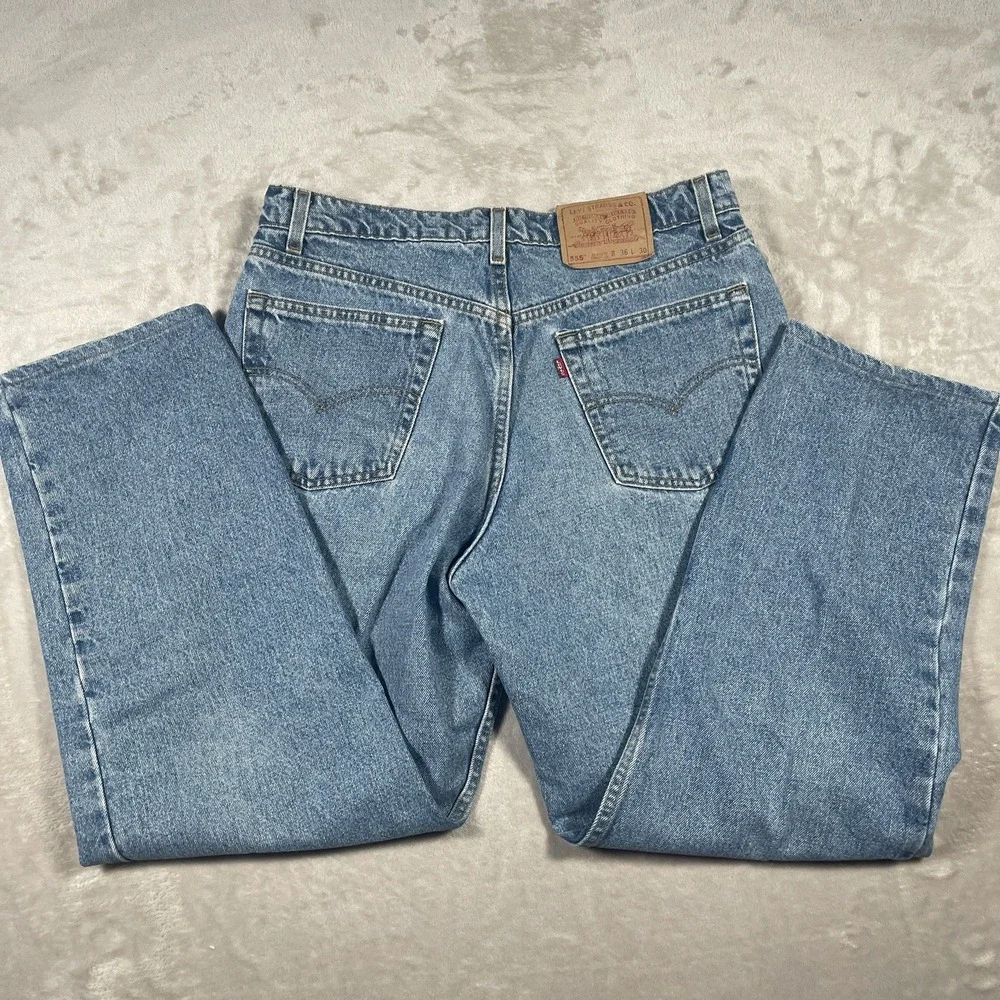 Vintage 1991 Levi's 555 Relaxed Fit Straight‎ Leg Jeans Mens 36x30 FIT (33x28)